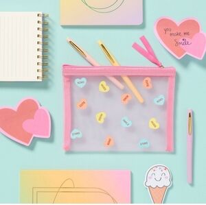 Valentine's Day Mesh Pink Candy Hearts Pencil Pouch 💕